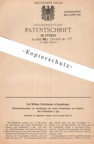 original Patent - Carl William Christiansen , Kopenhagen , Dänemark | 1920 | Rüttelformmaschine f. Formsteine aus Zement
