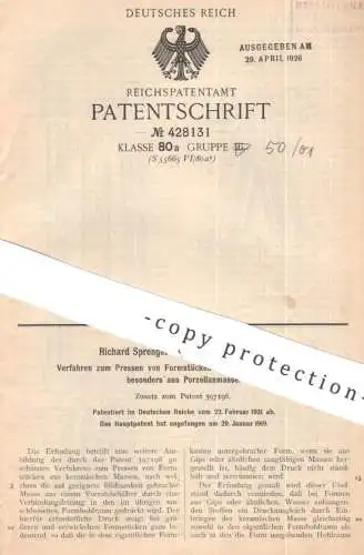 original Patent - Richard Sprenger , Berlin / Henningsdorf | 1921 | Pressen von Formstück | Presse , Keramik , Porzellan