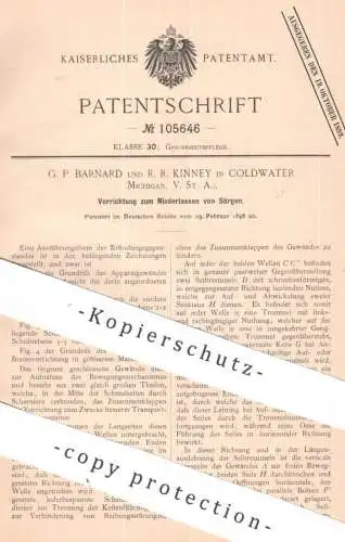 original Patent - G. P. Barnard , R. R. Kinney , Coldwater , Michigan USA | Niederlassen der Särge | Sarg , Bestattung