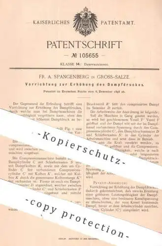 original Patent - Fr. A. Spangenberg , Groß Salze | 1898 | Erhöhung von Dampfdruck | Dampfmaschine , Dampfkessel
