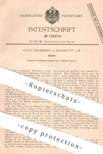 original Patent - Otto Frommann , Frankfurt / Main | 1898 | Eieruhr | Eier - Uhr | Uhren , Uhrwerk , Kochtopf , Küche