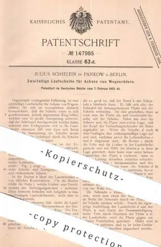 original Patent - Julius Schielein , Berlin / Pankow | 1902 | Laufscheibe für Achsen an Wagenräder | Rad Räder Eisenbahn