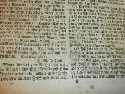 Zeitung Mecklenburg , 15.01.1806 , Stargard , Güstrow , Groß Luckow , Stavenhagen , Tessin , Doberan , Gadebusch  !!