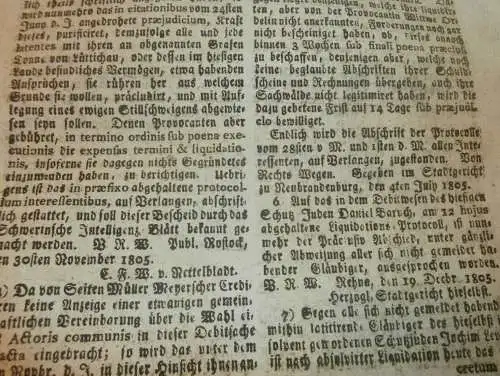 Zeitung Mecklenburg , 15.01.1806 , Stargard , Güstrow , Groß Luckow , Stavenhagen , Tessin , Doberan , Gadebusch  !!