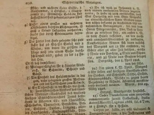 Zeitung Mecklenburg , 12.04.1806 , Stargard , Neustrelitz , Bützow , Grabow , Marnitz , Zierstorf , Krankow , Güstrow !!