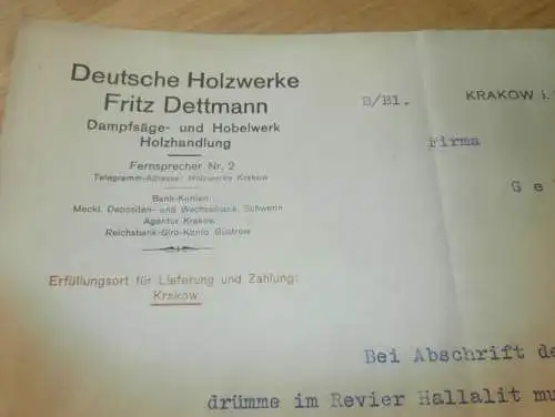 Deutsche Holzwerke in Krakow i. Mecklenburg , 1929 , Dampfsägerwerk in Gielow , Fritz Dettmann !!!