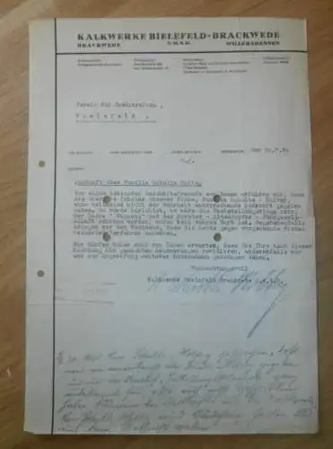 Kalkwerke in Bielefeld - Brackwede , 1930 , Fam. Schulte Holtey , Creditreform , alte Rechnung !!
