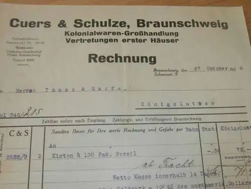 Cuers & Schulze in Braunschweig , Persil , 1925 , alte Rechnung , Thams & Garfs Königslutter !!!