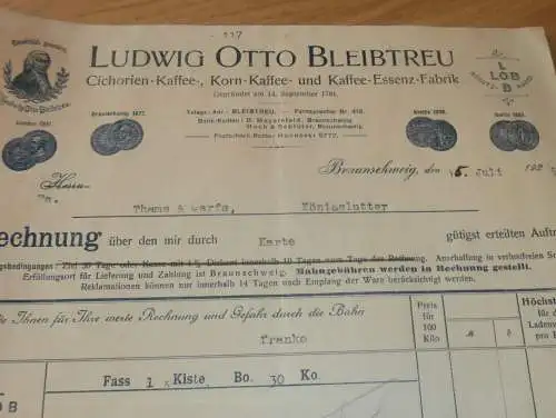 Ludwig Otto Bleibtreu in Braunschweig , Kaffee , 1925 , alte Rechnung , Thams & Garfs Königslutter !!!