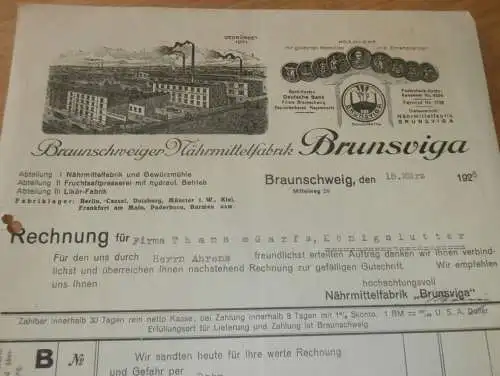 Brunsviga Nährmittelfabrik , 1926 , alte Rechnung , Thams & Garfs Königslutter !!!