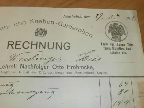 Neustrelitz i. Mecklenburg , 1912 , alte Rechnung !!!