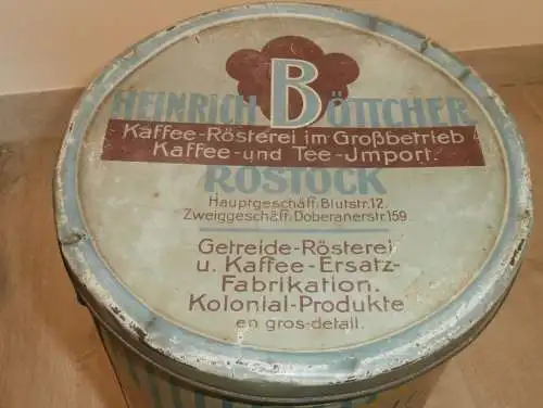 Heinrich Böttcher - Rostock i. Mecklenburg , große alte Kaffeedose , Reklame , Kaffee , Werbung , Antik !!