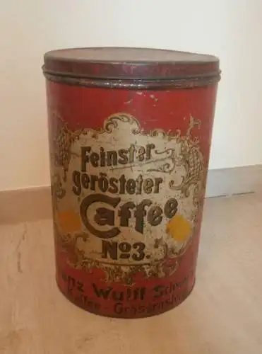 Franz Wulff Schwerin i. Mecklenburg , große alte Kaffeedose , Reklame , Kaffee , Werbung !!