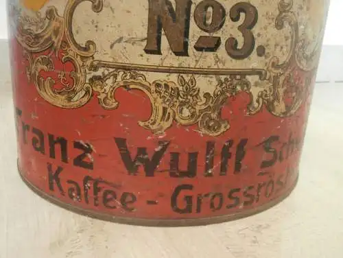 Franz Wulff Schwerin i. Mecklenburg , große alte Kaffeedose , Reklame , Kaffee , Werbung !!