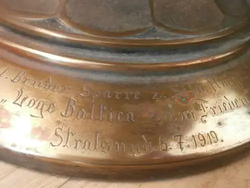 Loge Baltica - Stralsund 5.7.1919 , alter Pokal für Bruder Sparre , Freimaurer , Rostock !!