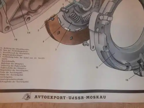 Lada BAS 2101 - großes altes Plakat - Kupplung , Schautafel , UDSSR , DDR , Oldtimer , Poster , Russland !! RAR