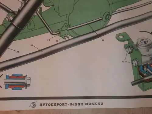 Lada BAS 2101 - großes altes Plakat - Radaufhängung , Schautafel , UDSSR , DDR , Oldtimer , Poster , Russland !!! RAR !!