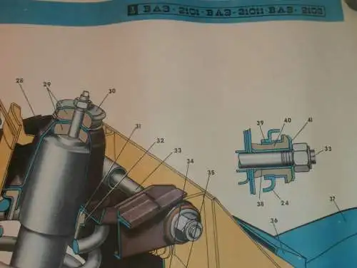Lada BAS 2101 - großes altes Plakat - Radaufhängung , Schautafel , UDSSR , DDR , Oldtimer , Poster , Russland !!! RAR !!