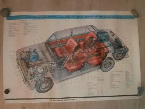 Lada BAS 2101 - großes altes Plakat - Aufbau , Schautafel , UDSSR , DDR , Oldtimer , Poster , Russland !!! RAR !!