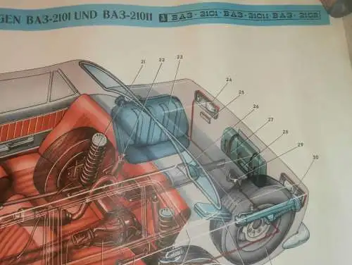 Lada BAS 2101 - großes altes Plakat - Aufbau , Schautafel , UDSSR , DDR , Oldtimer , Poster , Russland !!! RAR !!