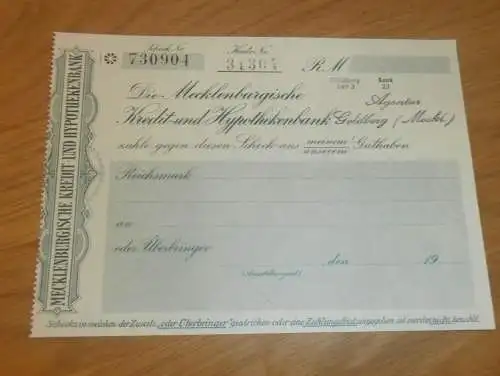 alter Scheck , ca. 1930 , Goldberg i. Mecklenburg, Sparkasse , Bank !!
