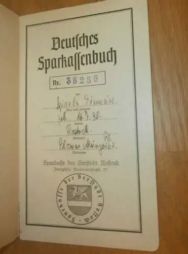 altes Sparbuch Rostock , 1948 - 1952 , Gisela Tiemeier in Rostock i. Mecklenburg , Sparkasse , Bank !!