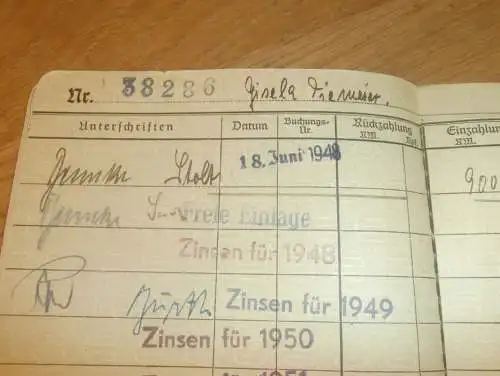 altes Sparbuch Rostock , 1948 - 1952 , Gisela Tiemeier in Rostock i. Mecklenburg , Sparkasse , Bank !!