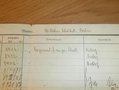altes Sparbuch Demmin , 1942 - 1944 , Ingenieur Wilhelm Schuhnk , Sparkasse , Bank !!