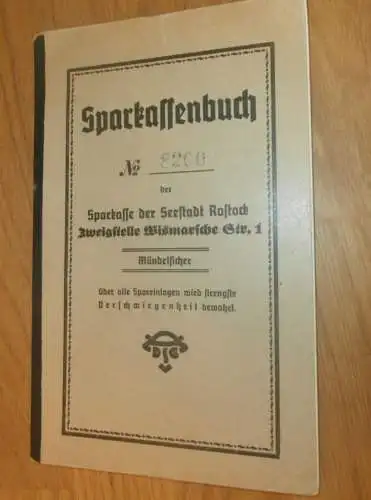 altes Sparbuch Rostock , 1943 ,Anni Niemann in Rostock i. Mecklenburg , Sparkasse , Bank !!