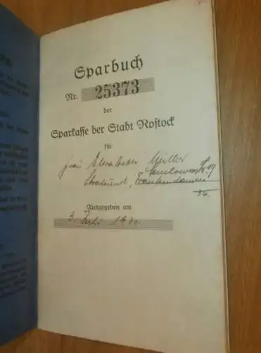 altes Sparbuch Rostock , 1930 - 1946 , Elisabeth Müller in Stralsund i. Mecklenburg , Sparkasse , Bank !!