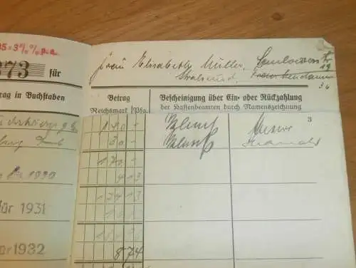 altes Sparbuch Rostock , 1930 - 1946 , Elisabeth Müller in Stralsund i. Mecklenburg , Sparkasse , Bank !!