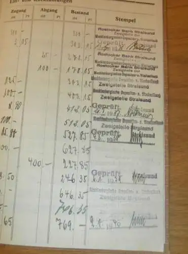 altes Sparbuch Stralsund , 1935 - 1945 , Gisela Martens in Stralsund i. Mecklenburg , Sparkasse , Bank !!