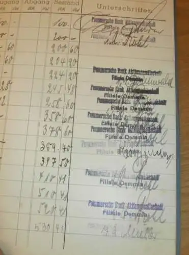 altes Sparbuch Stettin i. Pommern , 1940 - 1946 , Walter Schmidt in Stettin Braunsfelde i. Pommern , Sparkasse Demmin