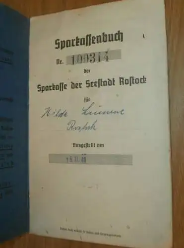 altes Sparbuch Rostock , 1941 - 1946 , Hilde Lumme in Rostock i. Mecklenburg , Sparkasse , Bank  !!!