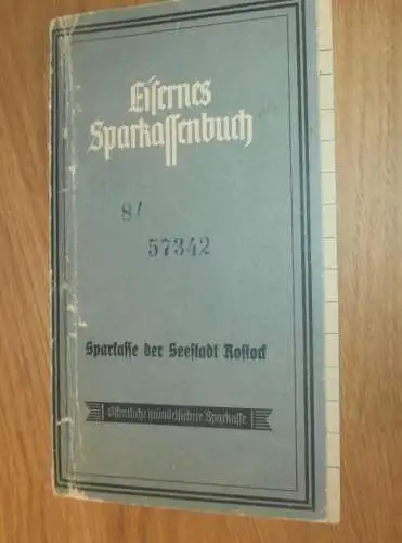 altes Sparbuch Rostock , 1942 - 1943 , Fritz Breuer in Rostock Reutershagen i. Mecklenburg , Sparkasse , Bank  !!!