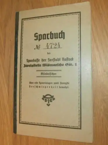 altes Sparbuch Rostock , 1939 - 1946 , Fritz Breuer in Rostock Reutershagen i. Mecklenburg , Sparkasse , Bank  !!!