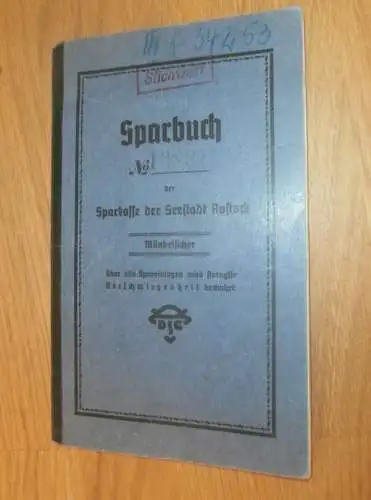 altes Sparbuch Rostock , 1937 - 1946 , Renate Lilienthal in Rostock i. Mecklenburg , Sparkasse , Bank  !!!