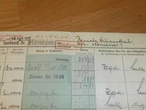 altes Sparbuch Rostock , 1937 - 1946 , Renate Lilienthal in Rostock i. Mecklenburg , Sparkasse , Bank  !!!