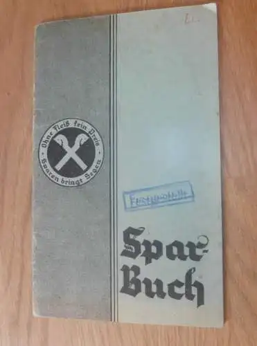 altes Sparbuch Anklam , 1936 - 1943 , Elisabeth Hainmüller in Holthof b. Grimmen i. Mecklenburg , Sparkasse , Bank  !!!