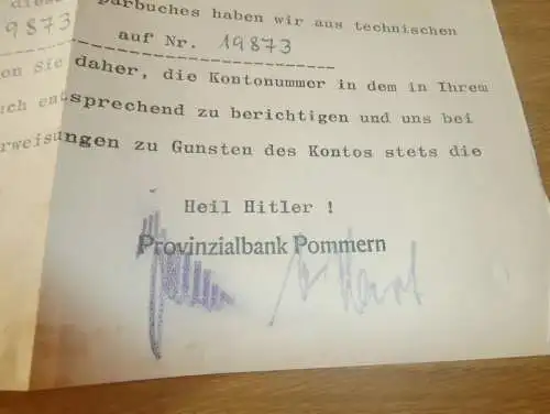 altes Dokument Stettin i. Pommern 1941 , Landesinspektor Freyschmidt , Provinzialbank Pommern , Sparkasse , Bank  !!!