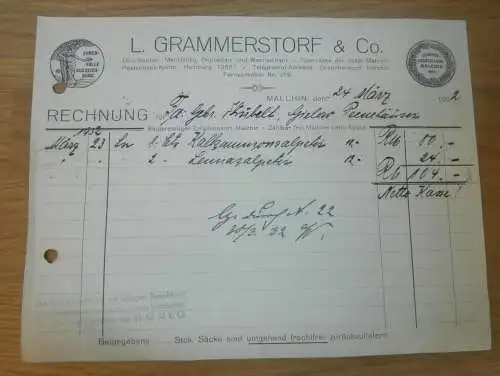 L. Grammerstorf & Co in Malchin , 1932 , Auszeichnung , Sägewerk Strubelt in Gielow in Mecklenburg , altes Dokument !!!