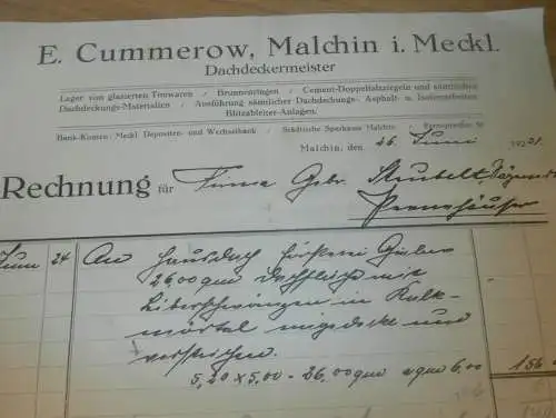 Dachdecker E. Cummerow in Malchin i. Mecklenburg , 1931 , Dampfsägewerk , Gielow , alte Rechnung  !!!