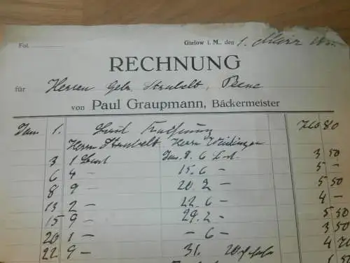 Bäckermeister Paul Graupmann in Gielow i. Mecklenburg , 1923 , Bäcker , alte Rechnung  !!!