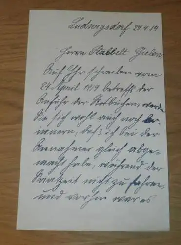 C. Kosegarten in Ludwigsdorf b. Teterow in Mecklenburg , 1919 , Jagd , Forst , Gielow , Dokument !!!