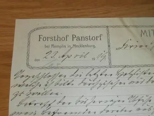 Forsthof Panstorf bei Remplin in Mecklenburg , 1919 , Forst , Gielow , Dokument !!!