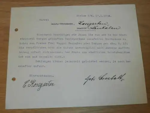 C. Kosegarten in Neukalen in Mecklenburg , 1918 , Jagd , Forst , Gielow , Dargun , Dokument !!!