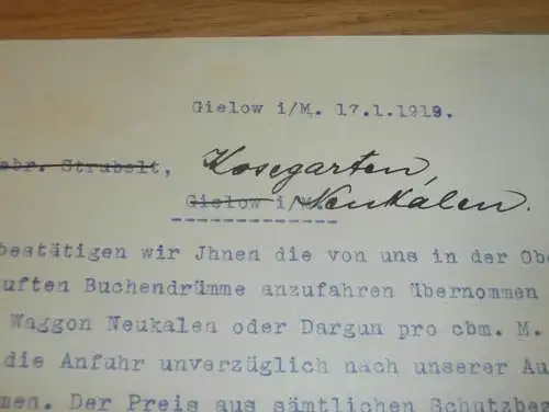 C. Kosegarten in Neukalen in Mecklenburg , 1918 , Jagd , Forst , Gielow , Dargun , Dokument !!!