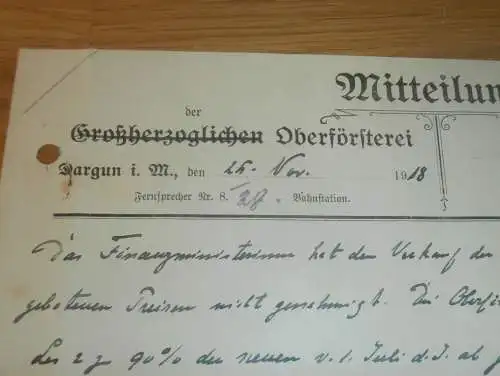 Oberförsterei Dargun in Mecklenburg , 1918 , Jagd , Forst , Dokument !!!