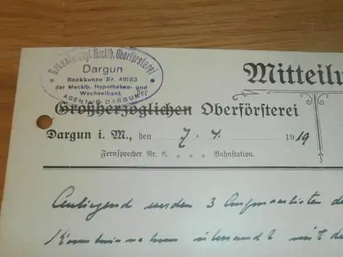 Oberförsterei Dargun in Mecklenburg , 1919 , Jagd , Forst , Dokument !!!