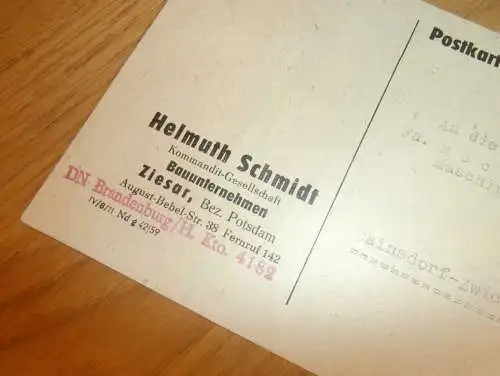 Bau - Helmuth Schmidt in Ziesar b. Potsdam , 1960 , Ganzsache , Reklame / Werbung , Ansichtskarte , Postkarte
